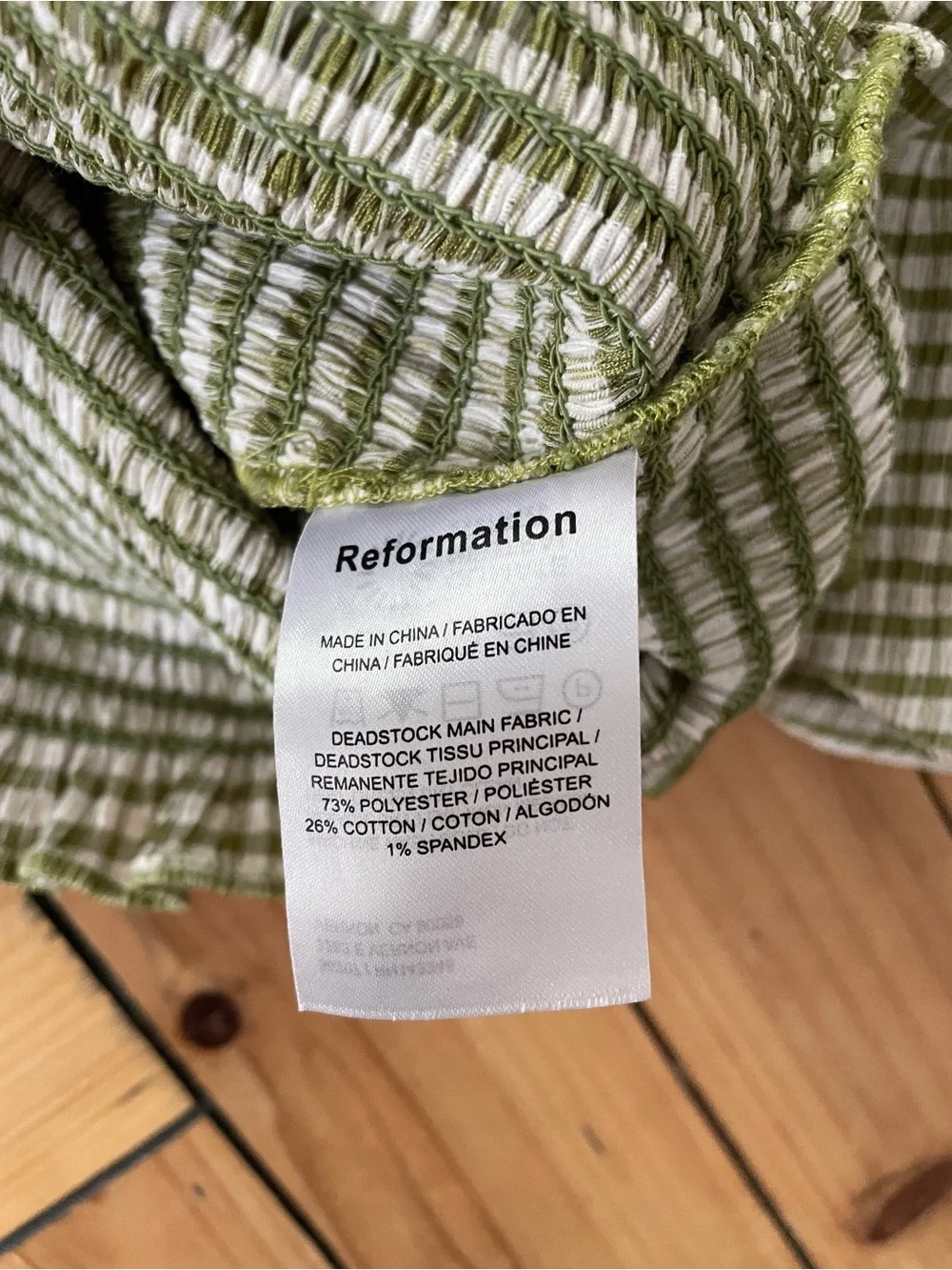 Reformation Marilyn Olive Green Gingham Smocked Puff-Sleeve Top size XS